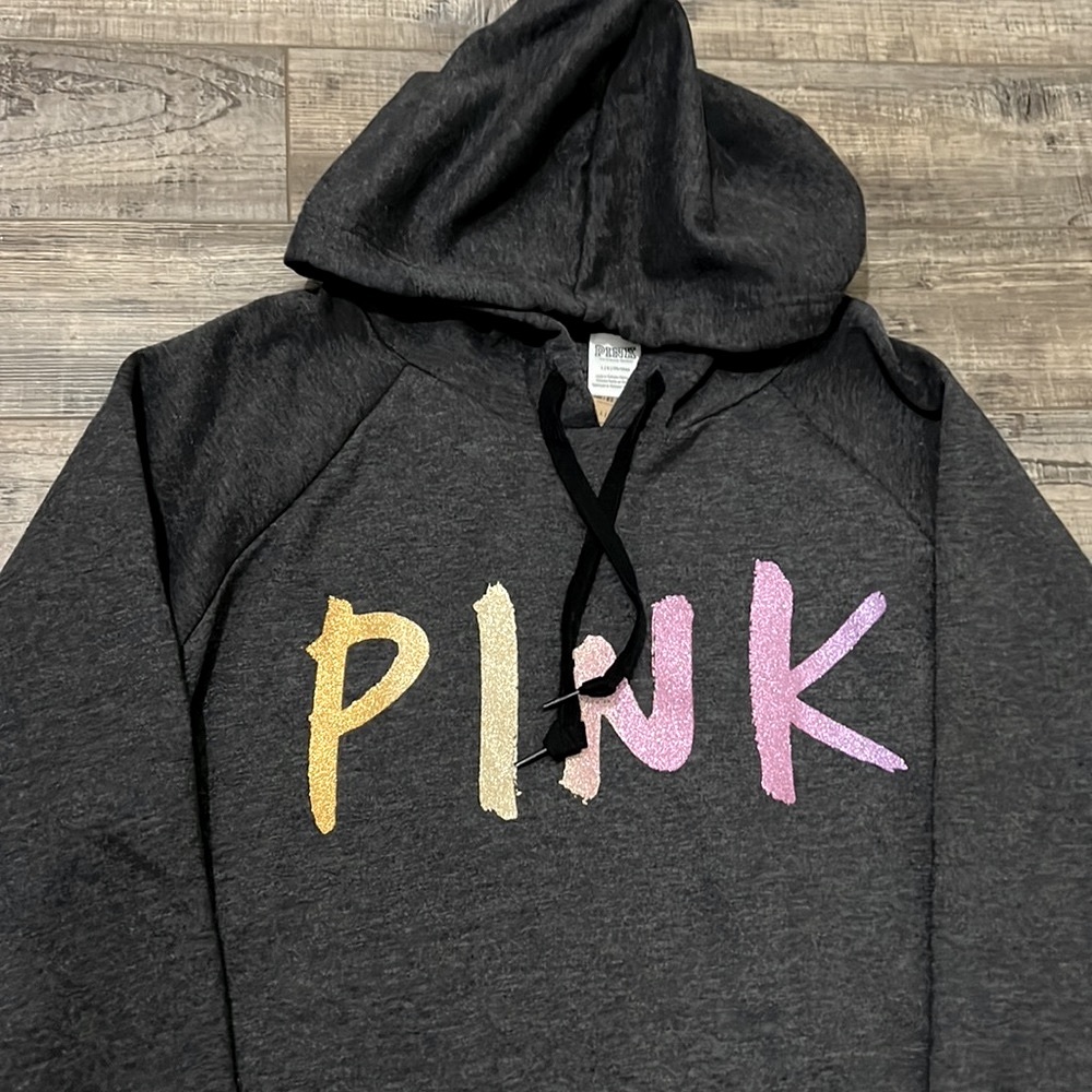 Victoria's Secret PINK Sparkly Logo HOODIE Dress/Extra Long Sweatshirt Large - Picture 3 of 6
